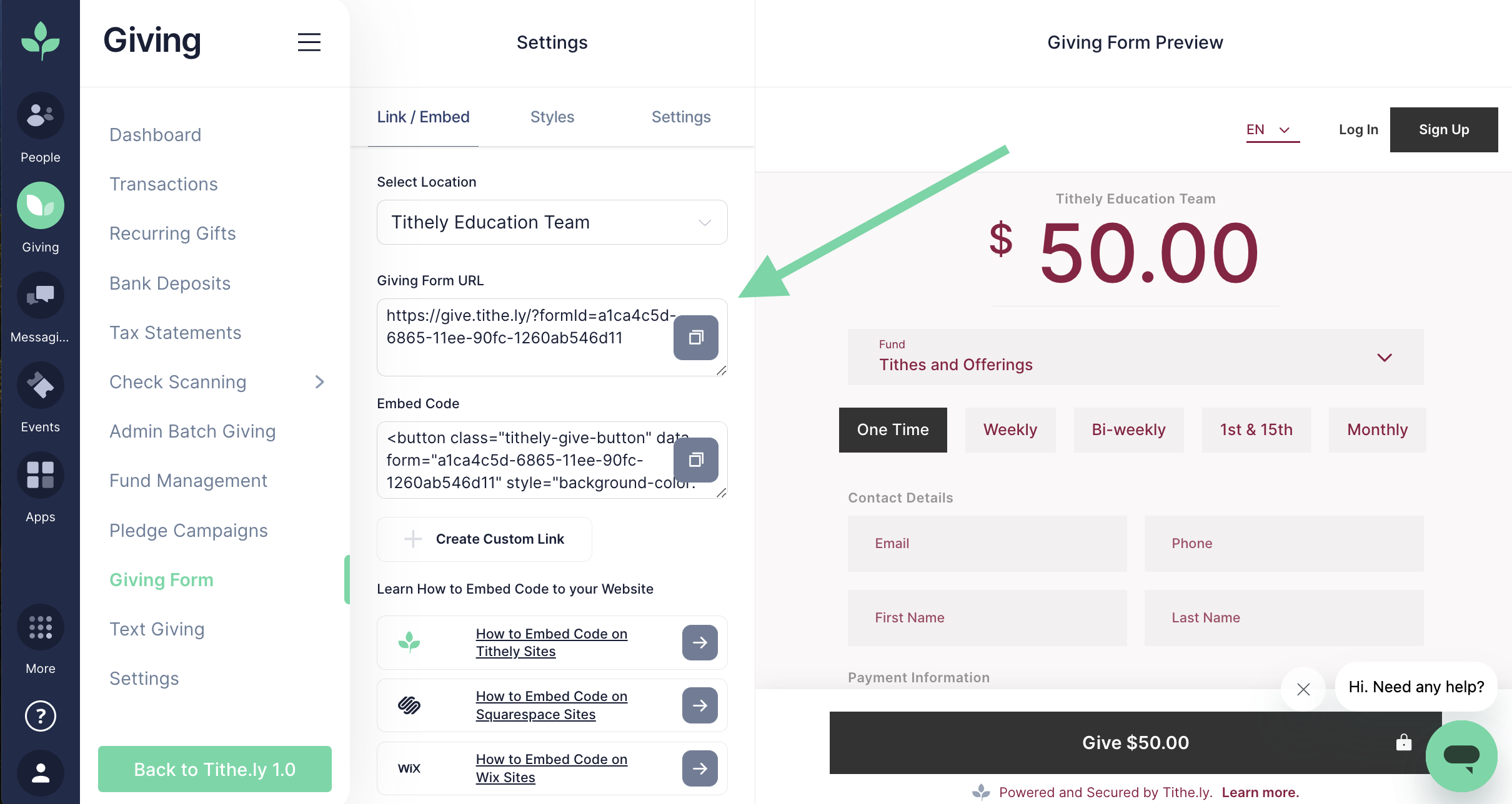 How to Add Tithe.ly Giving To Your Website: Squarespace – Tithely